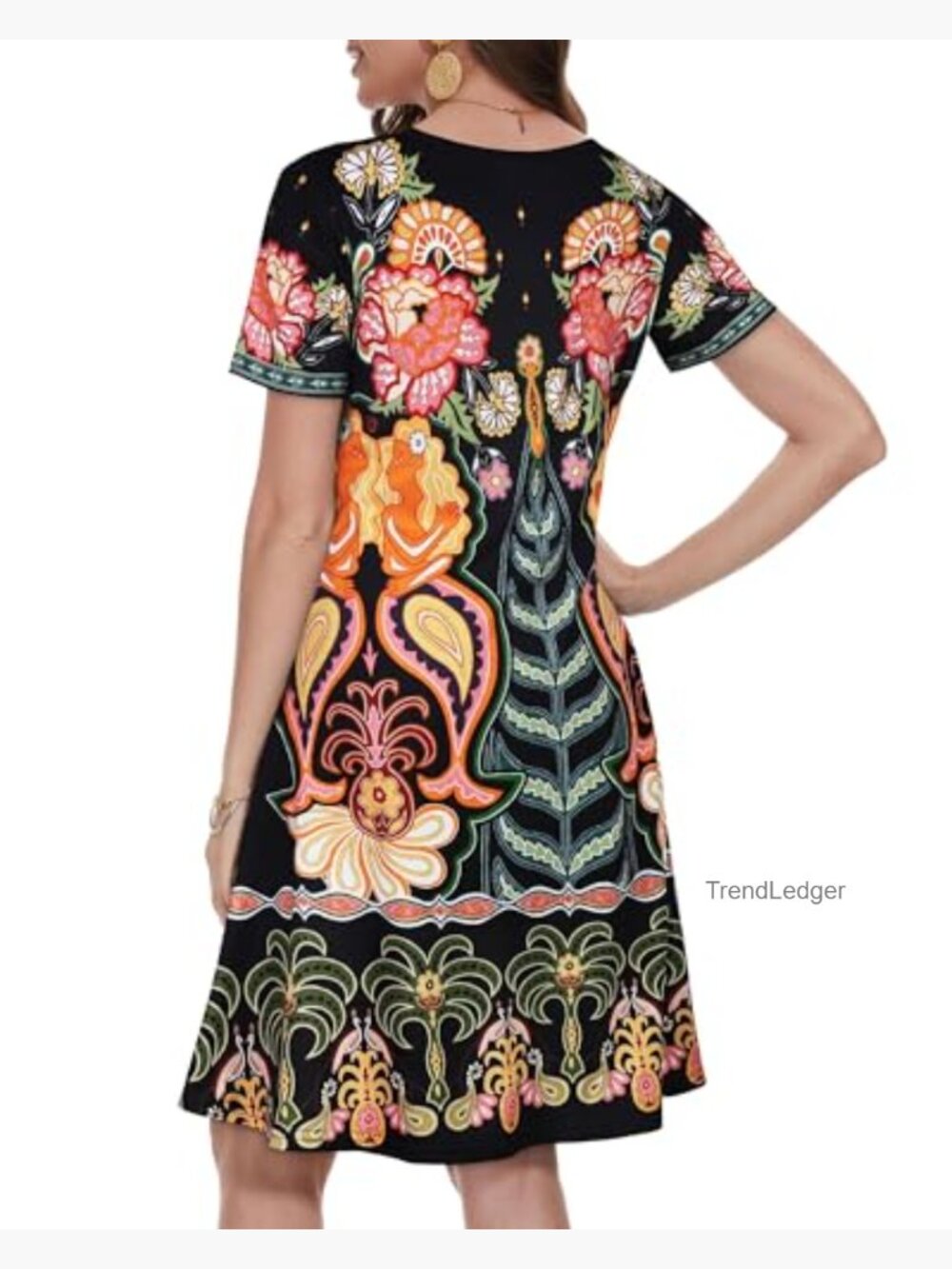 Casual Floral Sundress with Pockets Short Sleeve Beach Cover Up - Picture 5 of 7